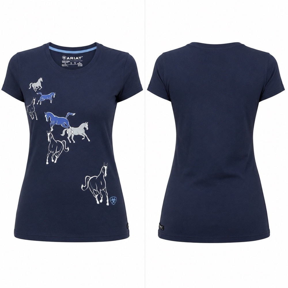 Ariat Women’s Frolic Horse Graphic T-Shirt Navy Eclipse Size Large NWT 10043652